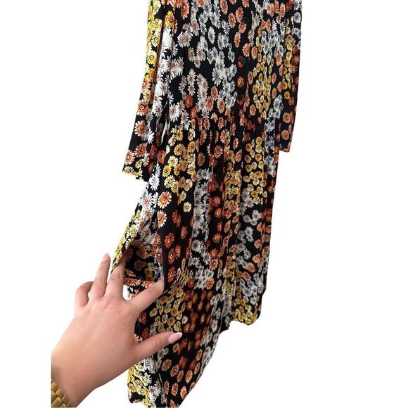 Warehouse Black Floral Cottage Button Up Mini Dress | Size 10 - Picture 3 of 7